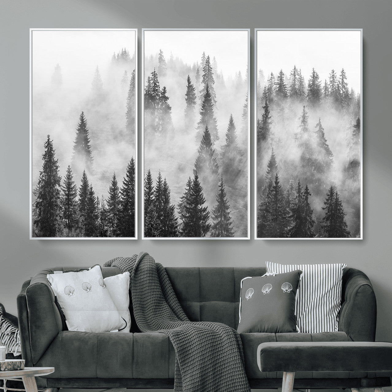 10422-MGV-CV-36X24 - Forest Wall Art Print | Foggy Pine Forest Canvas Wall Art - Black and White Nature Decor for Living