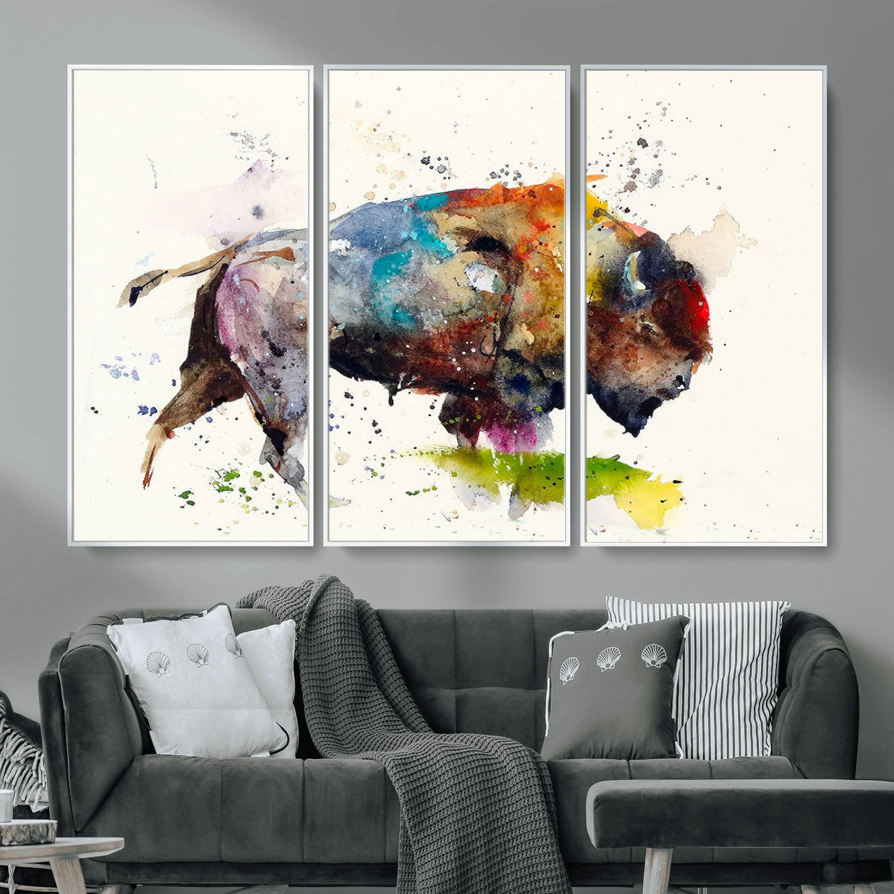 44504-MGV-CV-36X24 - Abstract Buffalo Wall Art, Western Watercolor Bison Canvas Print, Rustic Buffalo Art for Cowboy and