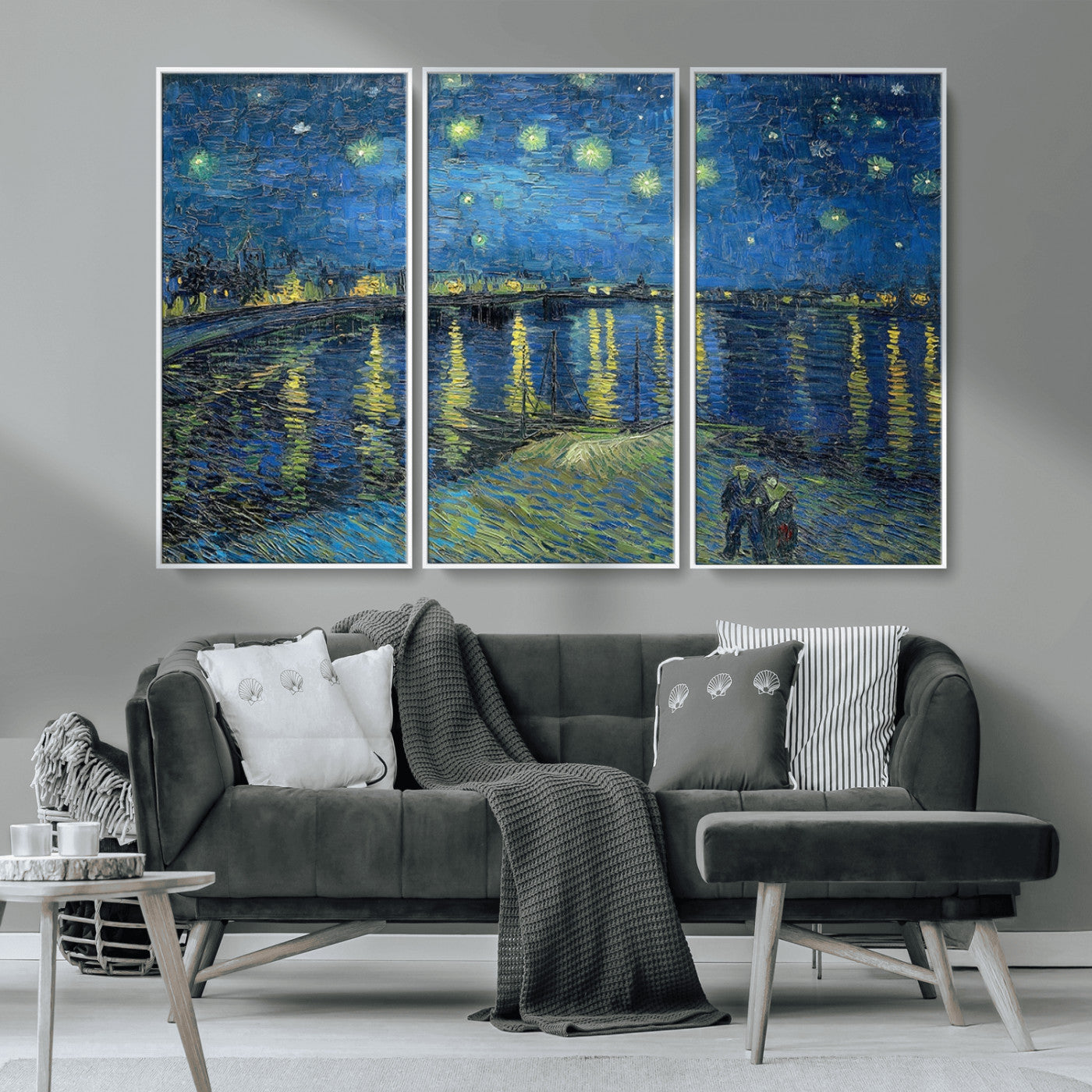 94605-MGV-FC-48X32-3P_White-Vincent van Gogh Starry Night over the Rhone Abstract Wall Art Canvas, Starry Night Canvas Print