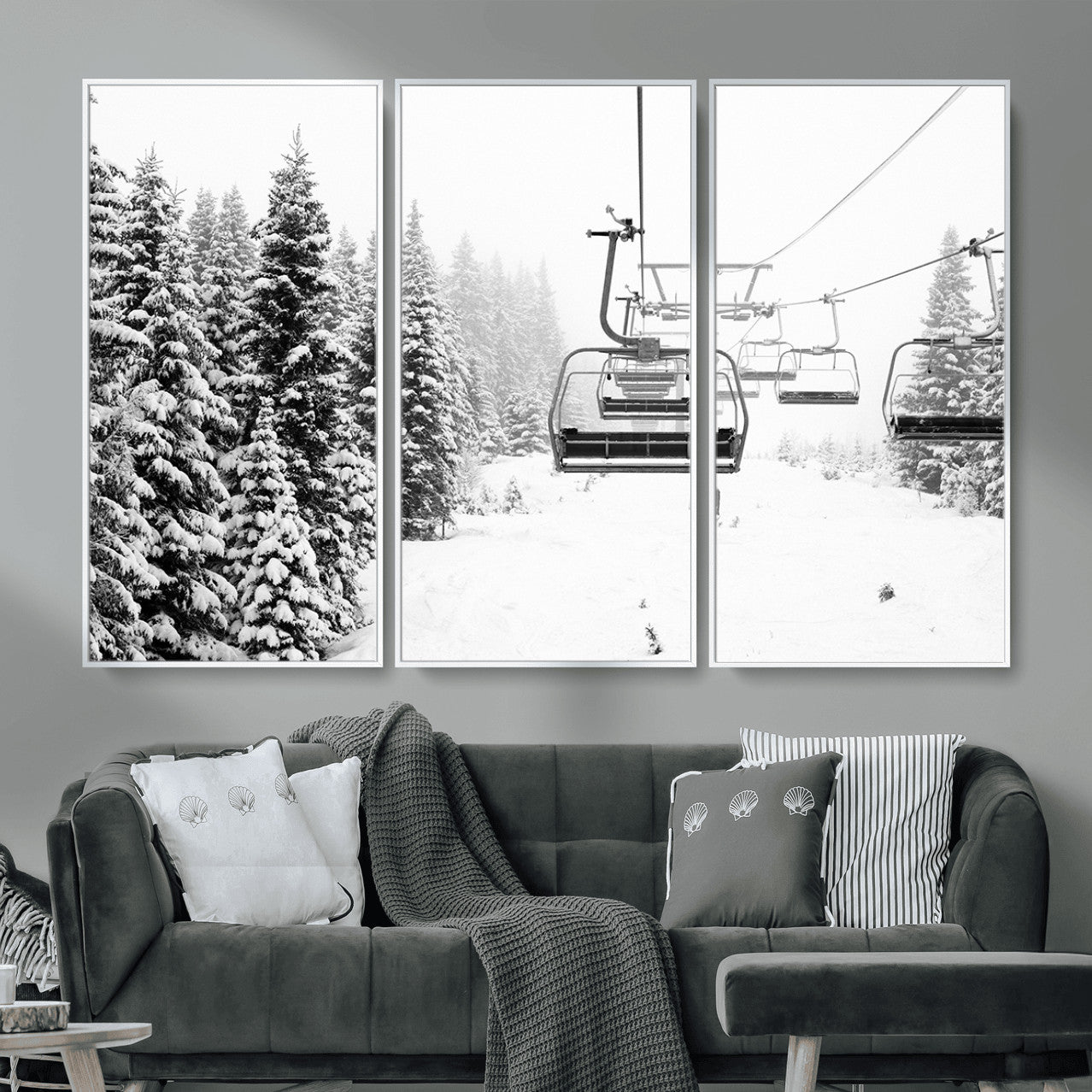 70609-MGV-CV-36X24 - Ski Wall Art - Ski Lift Wall Art Canvas Print Snow Covered Spruce Trees Winter Wall Art Ski Skier