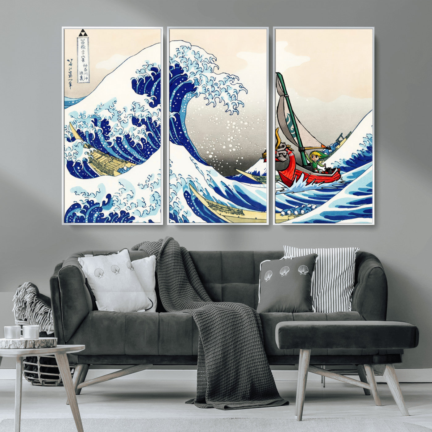19450-MGV-FC-48X32-3P_White-Katsushika Hokusai Kanagawa Giant Wave Wall Art Canvas Print | Iconic Japanese Art for Living Room