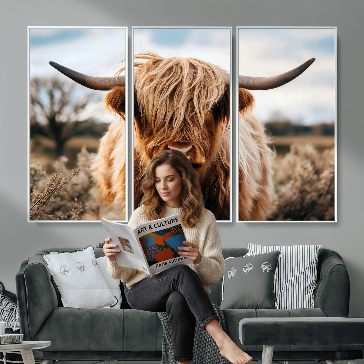 55903-_Poster-30x20 - Scottish Cow Longhorn Wall Art Canvas Print