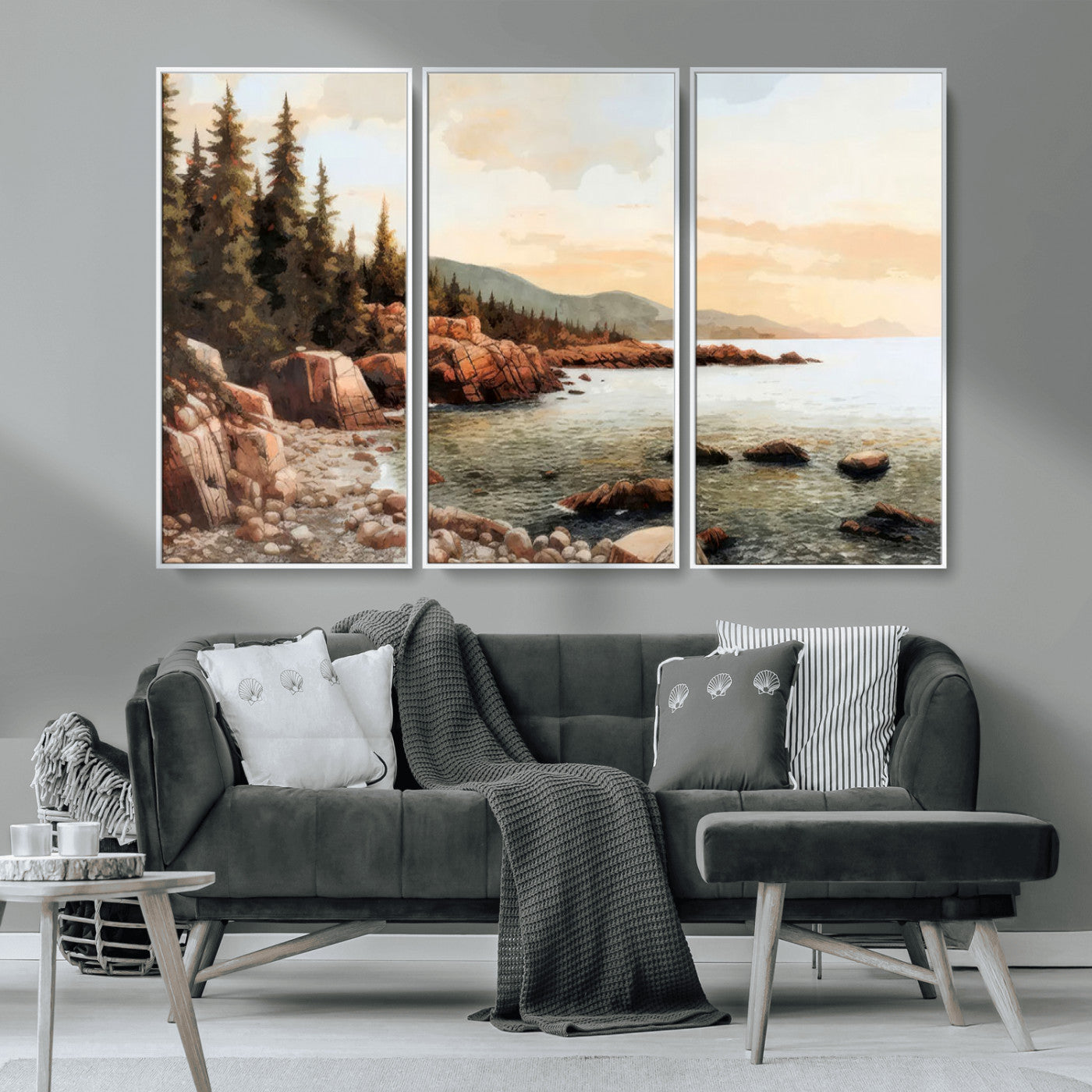 77145-MGV-CV-36X24-Serene Coastal View of Acadia National Park Wall Art - Stunning 3-Panel Wall Art Canvas Print,