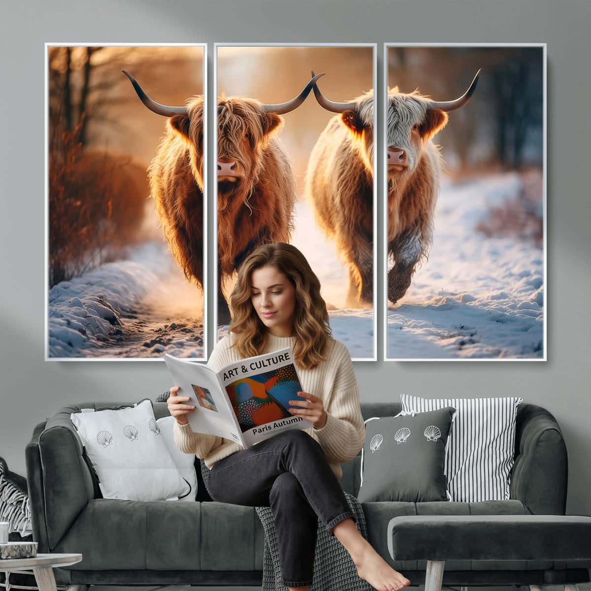 94810-_Poster-30x20 - Scottish Highland Cow Horn Farm Wall Art Canvas Print