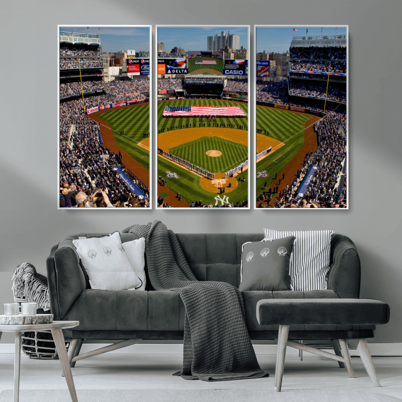 20879-MGV-CV-36X24-Yankee Stadium New York Wall Art Print | 3-Panel Canvas Print of Yankees Baseball Stadium | Large