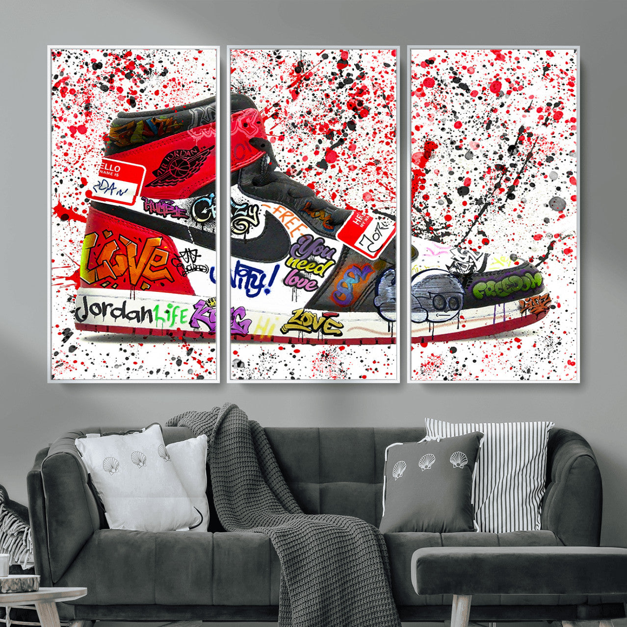 38836-MGV-CV-36X24 - Jordan Shoes Graffiti Wall Art Canvas Print- Jordan Graffiti Canvas Wall Art - Framed Perfect for