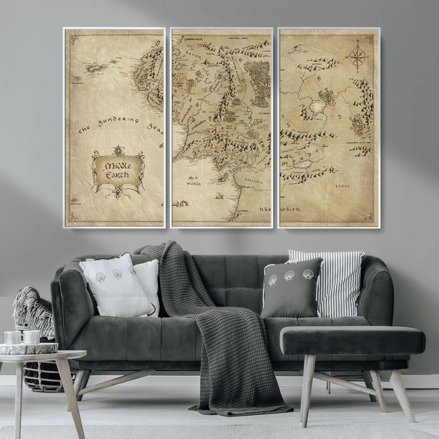21784-MGV-CV-36X24-Vintage Middle Earth Map Wall Art Canvas – Lord of the Rings Inspired Framed Map Print, Classic Fantasy Decor for Home, Office