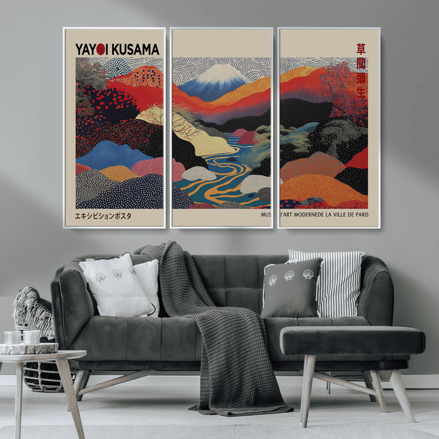 -Yayoi Kusama Wall Art – Framed Japanese Abstract Art Print, Modern Wabi Sabi Inspired Canvas for Living Room, Office, or Gallery Decor