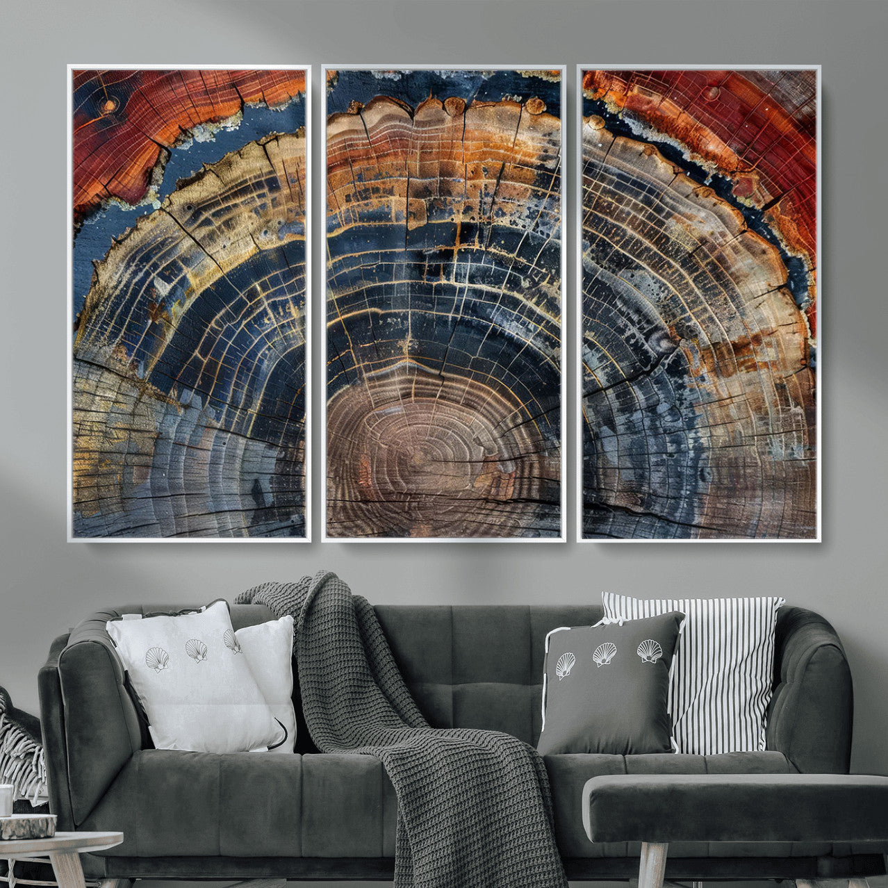 63519-MGV-CV-36X24 - Abstract Tree Ring Wall Art Canvas Print – Colorful Framed Minimalist Nature Tree Rings Home Artwork for Home and Office Decor