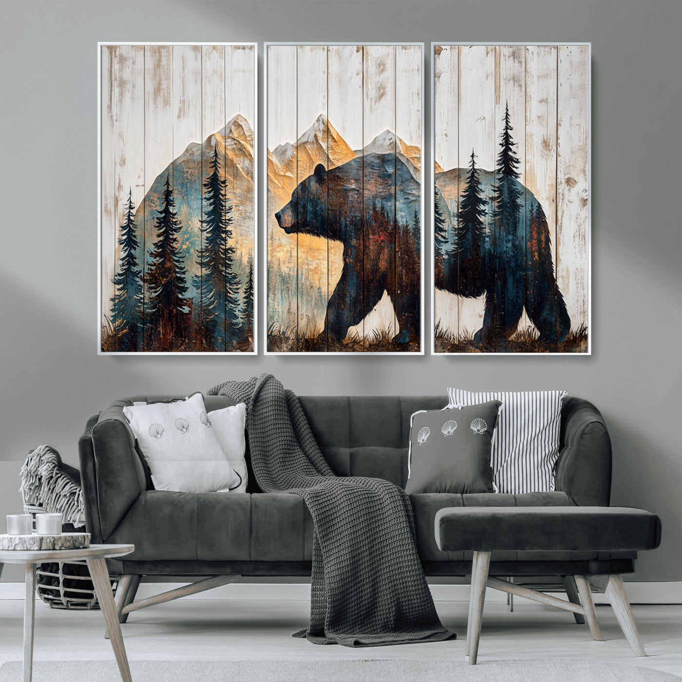 -Rustic Bear Wall Art - Grizzly 399 Bear Wall Art - Mountain Wood Canvas Wall Art - Nature Theme