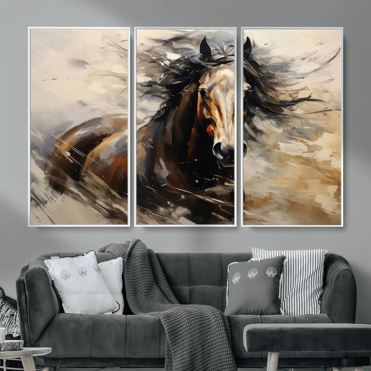 53001-MGV-CV-36X24 - Abstract Wall Art Horse Print - Large Western Horse Canvas - Farmhouse Woodland Wall Art - Framed