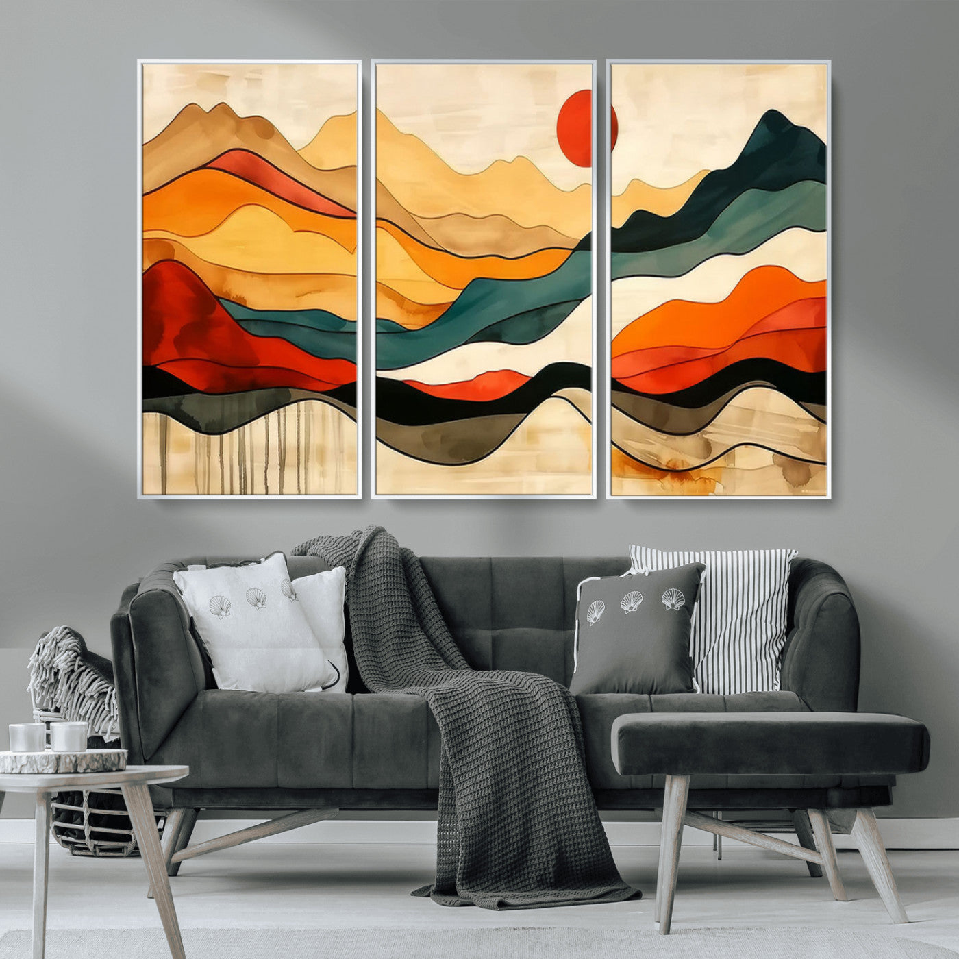 23241-MGV-CV-36X24-Mid Century Wall Art Print - Abstract Woodland Print - Modern Art Panoramic Mountain Wall Art