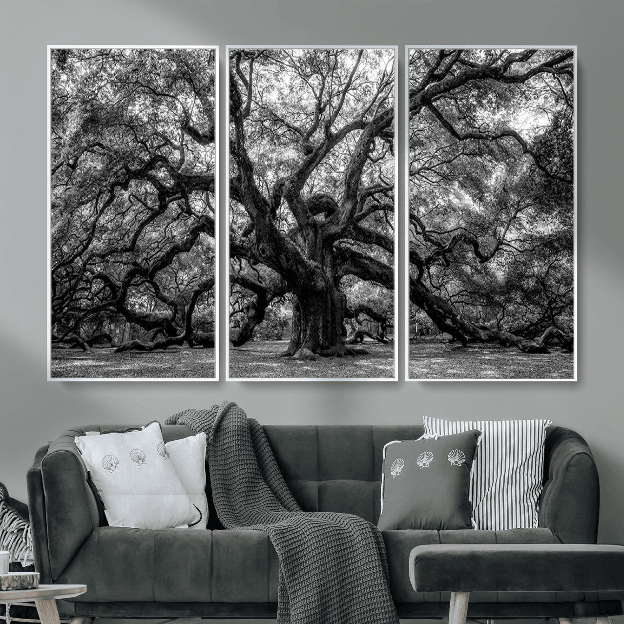 132944706-MGV-CV-36X24 - Black and White Old Angel Oak Tree Wall Art Canvas Print