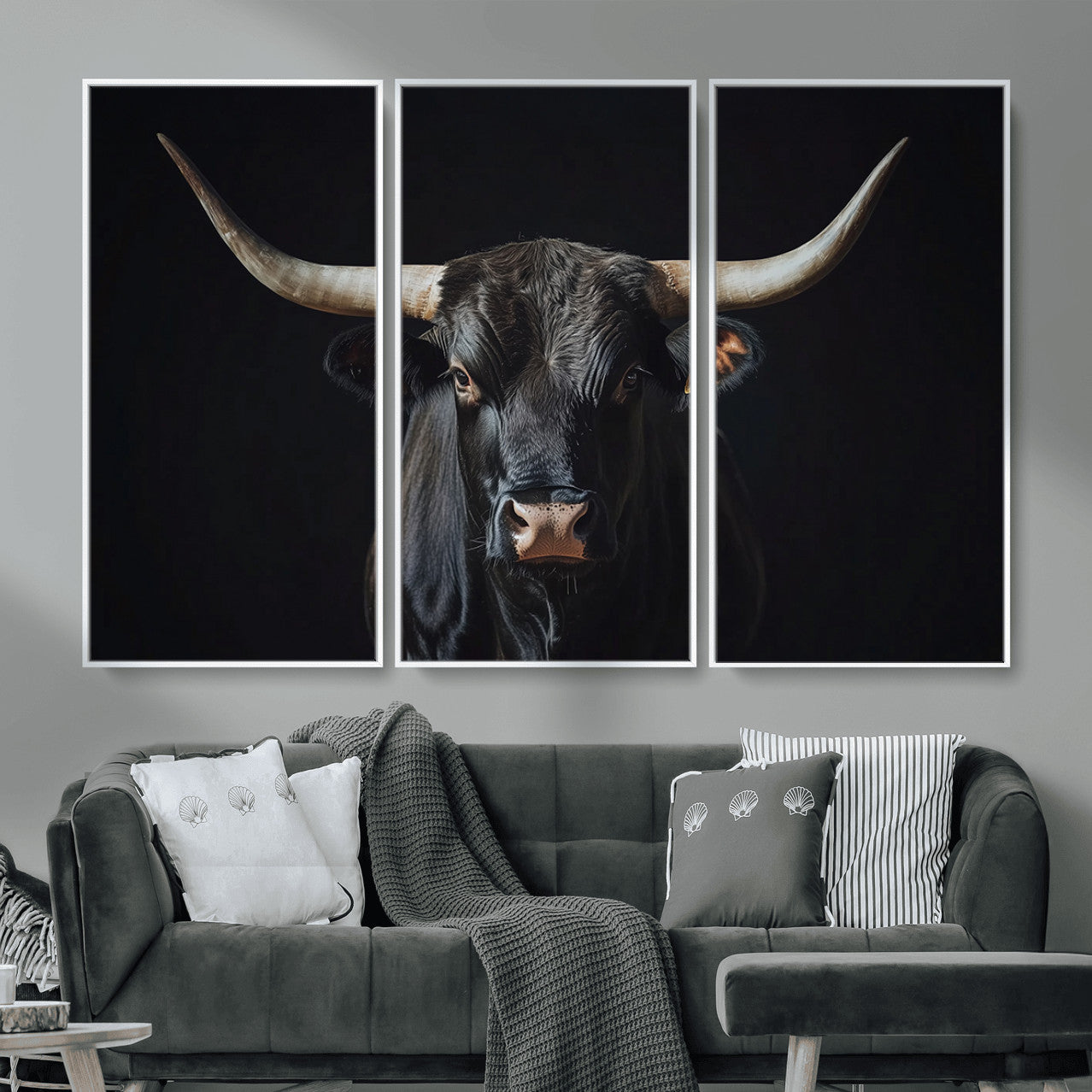 48065167-MGV-CV-36X24 - Texas Longhorn Bull Wall Art Canvas Print – Western Black Bull Art Print for Farmhouse Ranch Decor