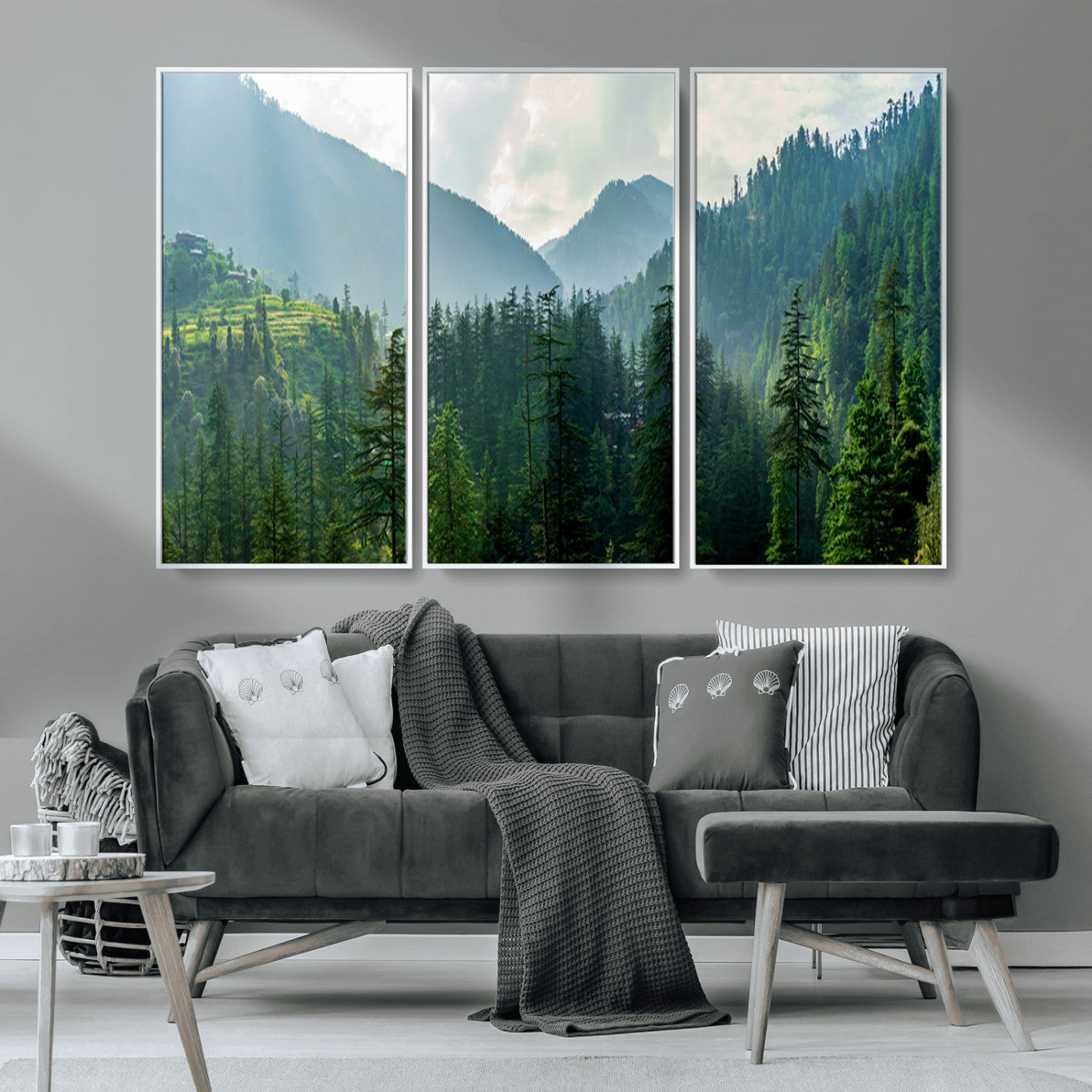 83417191-MGV-CV-36X24-Misty Forest Mountain Wall Art Canvas Print – Framed Serene Nature Scene with Tranquil Valley Artwork for Home, Office