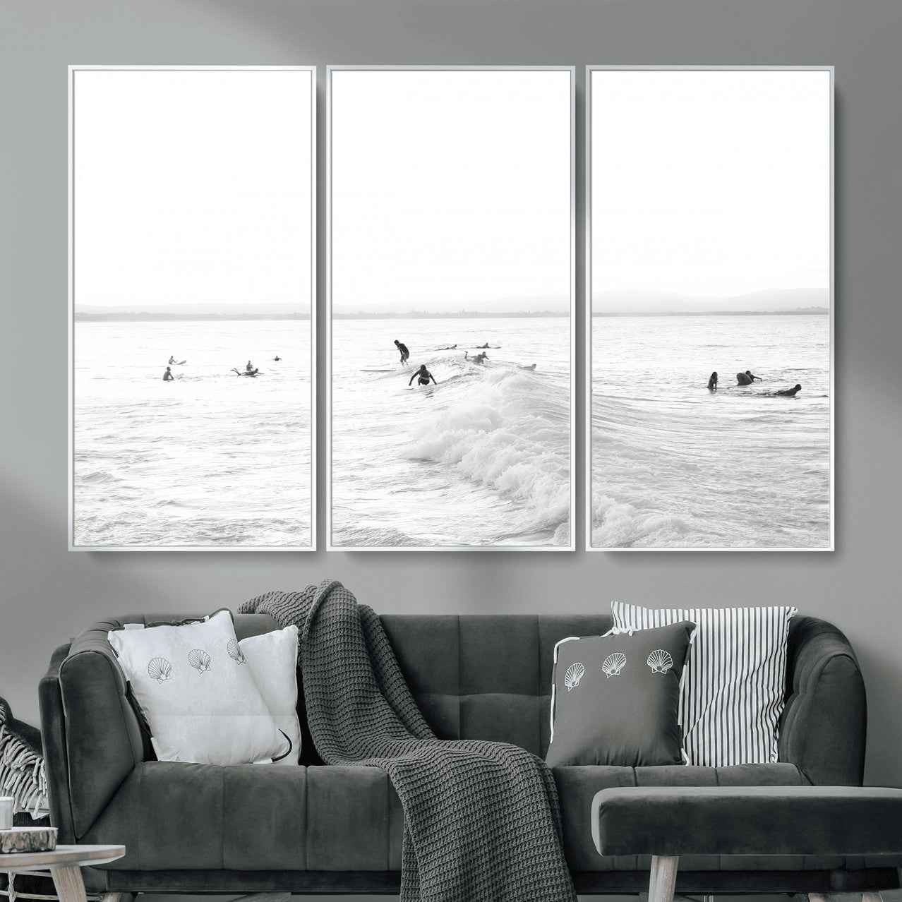 33449548-MGV-CV-36X24 - Surf Crowd Motion Wall Art – Active Surfers & Ocean Waves Canvas Print, Dynamic Water and Coastal Horizon for Living Room or Sea Adventure Decor