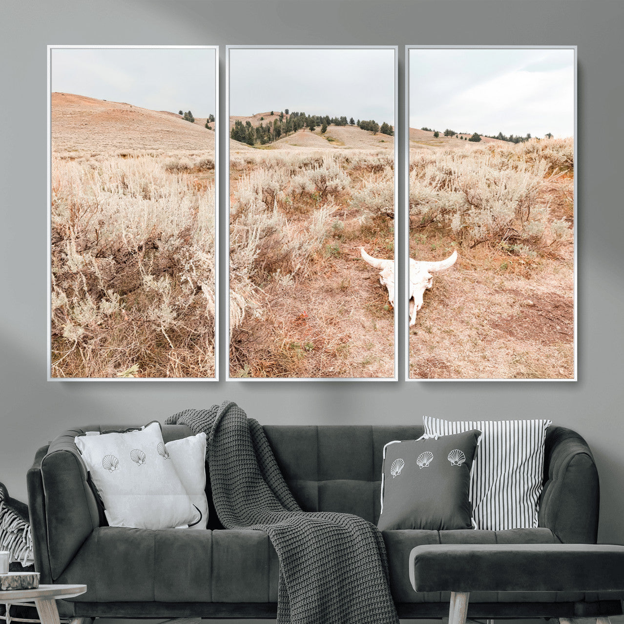 97234735-MGV-CV-36X24 - Desert Skull Wall Art – Arid Landscape & Sagebrush Canvas Print, Rustic Nature and Earth Tones for Living Room or Minimalist Decor