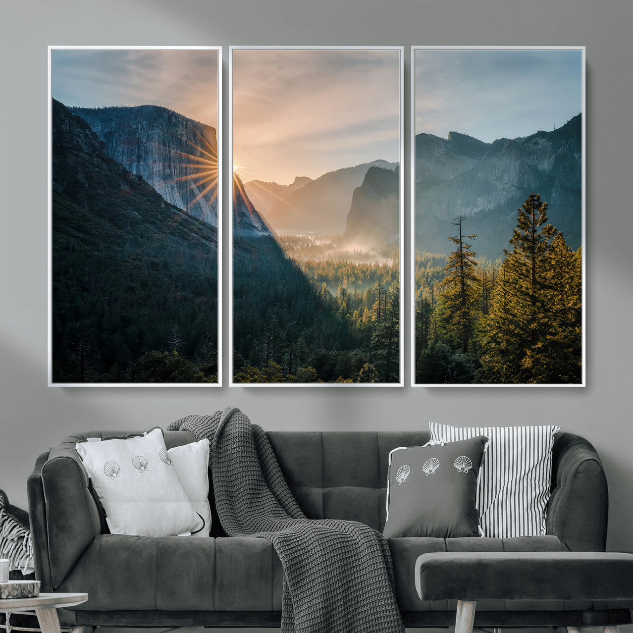 51605481-MGV-CV-36X24 - Yosemite Valley Wall Art – Misty Forest Peaks Canvas Print, Radiant Light, Tranquil Nature Landscape for Living Room or Cabin Decor
