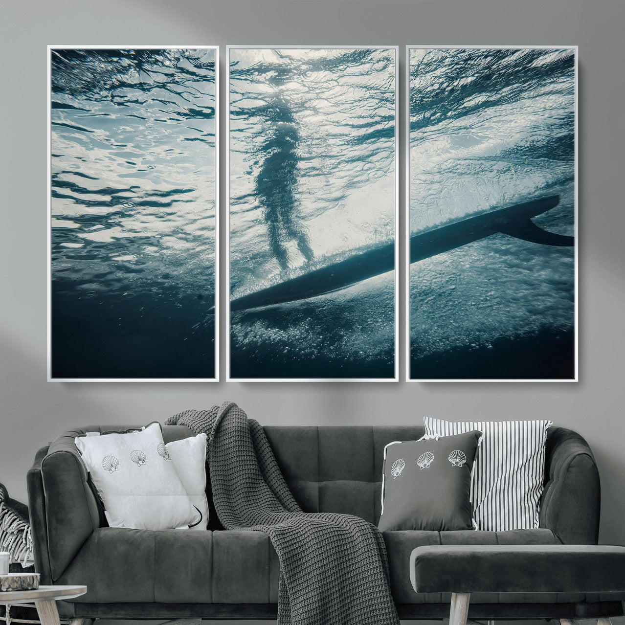 MGV-FC-48X32-3P - Submerged Surf Wall Art Canvas Print, Framed Underwater Perspective Art Picture Print, Ocean Surf Perfect Coastal Adventure Decor Artwork