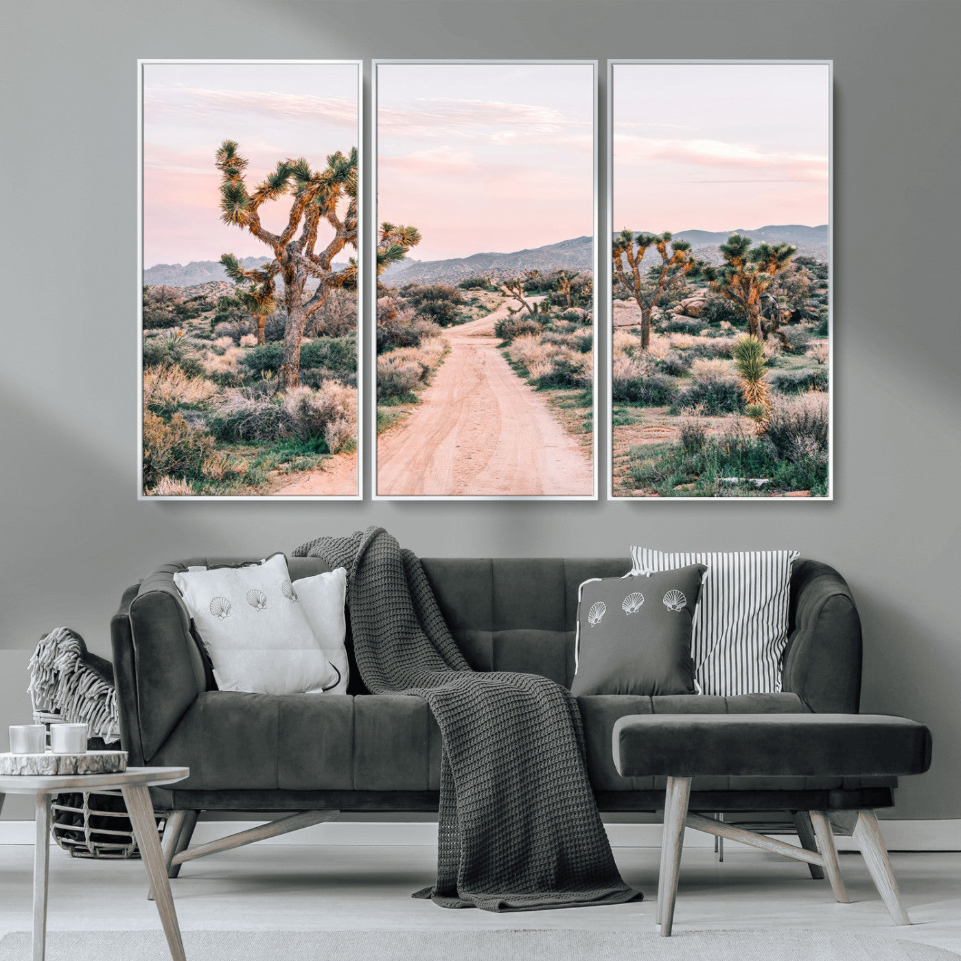 MGV-FC-48X32-3P - Desert Trail Wall Art – Canvas Print of Joshua Trees & Sunset Glow, Sandy Path Wilderness, Scenic Nature Escape Decor for Living Room, Office or Bedroom