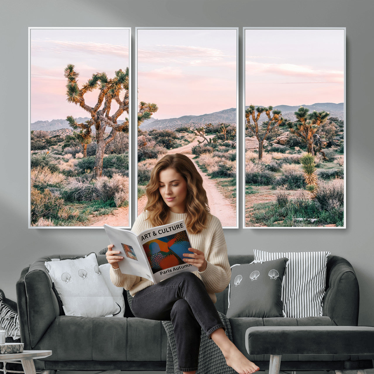 12540952-MGV-CV-36X24 - Desert Trail Wall Art – Canvas Print of Joshua Trees & Sunset Glow, Sandy Path Wilderness, Scenic Nature Escape Decor for Living Room, Office or Bedroom