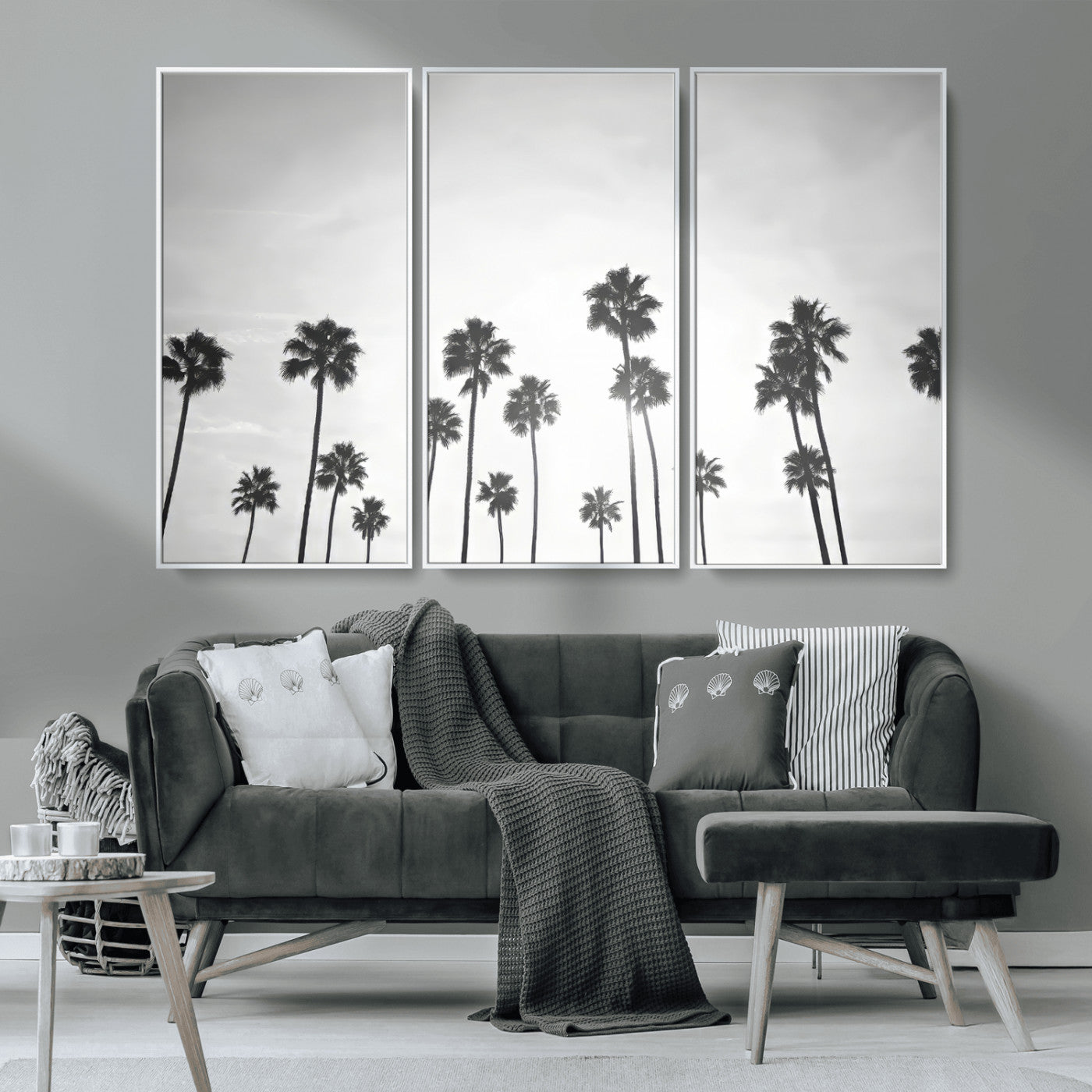 62298277-MGV-CV-36X24-Monochrome Palms Wall Art Canvas Print – Framed Minimalist Silhouetted Trees Artwork for Home, Office, Living Room