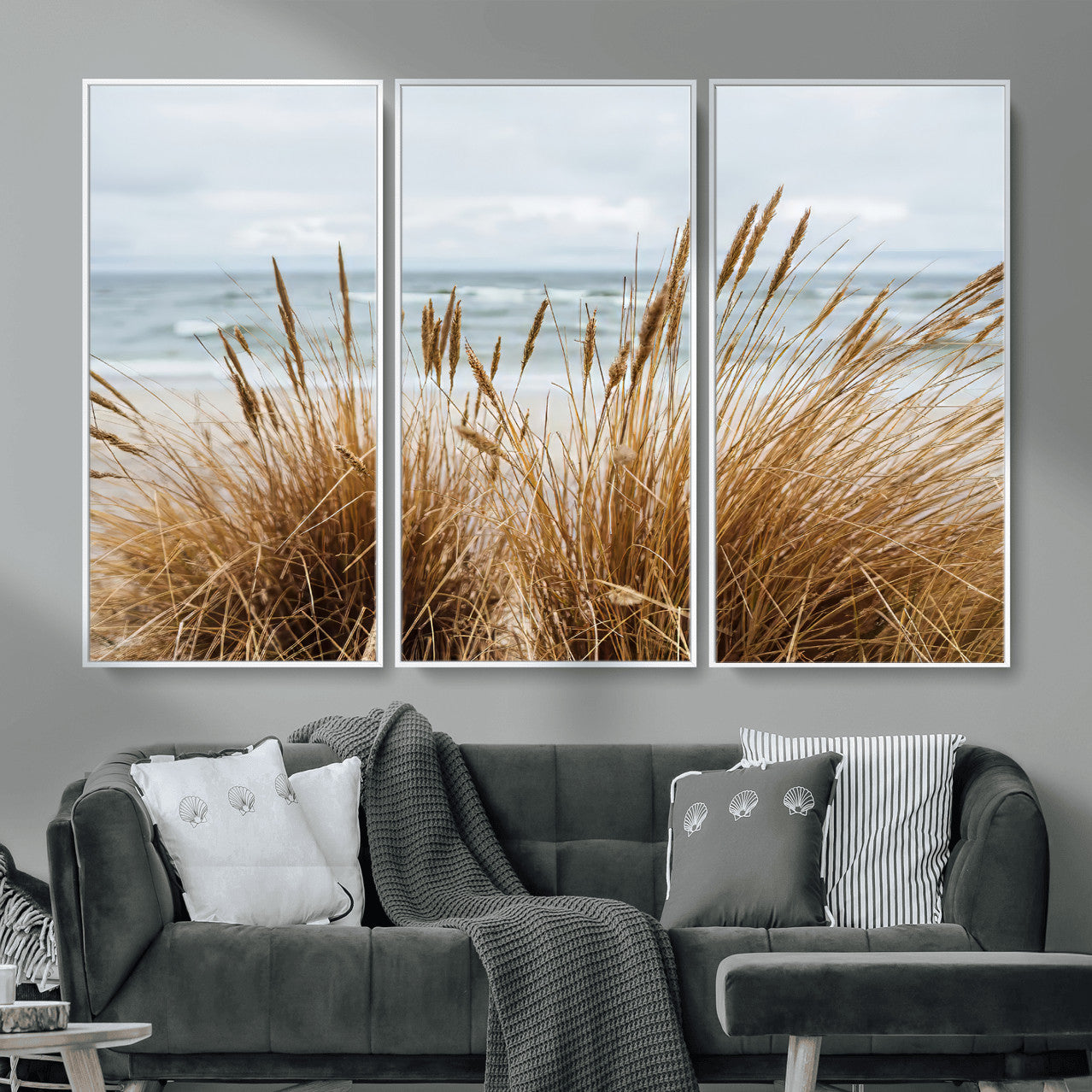 14270839-MGV-CV-36X24-Beach Grass Wall Art – Framed Coastal Dunes Canvas Artwork, Minimal Seaside Design, Modern Coastal Decor for Home, Office