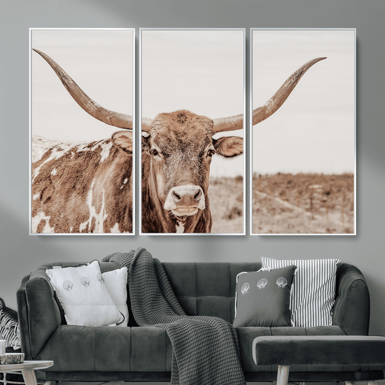 39964150-MGV-CV-36X24 - Longhorn Cow Wall Art Canvas Print, Texas Ranch Print, Framed Western Bull Art Print, Large BigHorn Cowboy Printing Perfect for County Decor