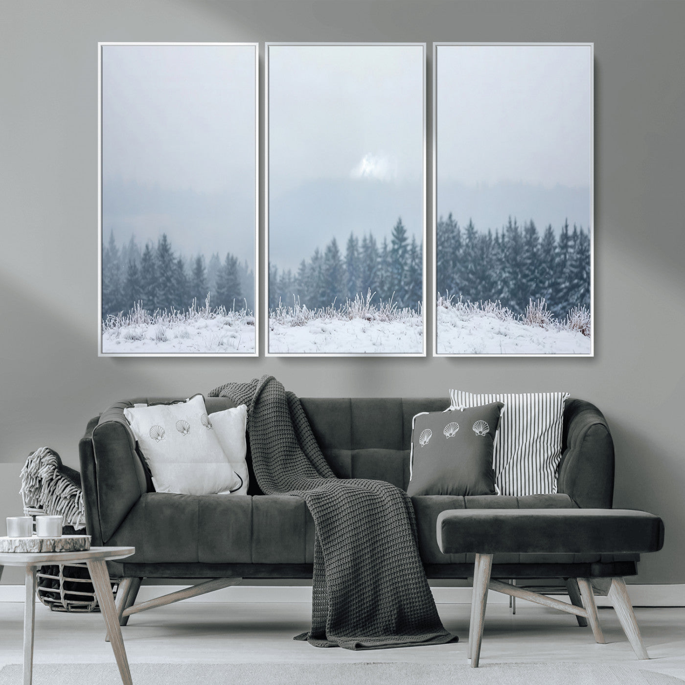 33033082-MGV-CV-36X24-Winter Forest Wall Art Canvas Print – Framed Snowy Landscape Art Picture Misty Tree Scene Artwork for Home Office