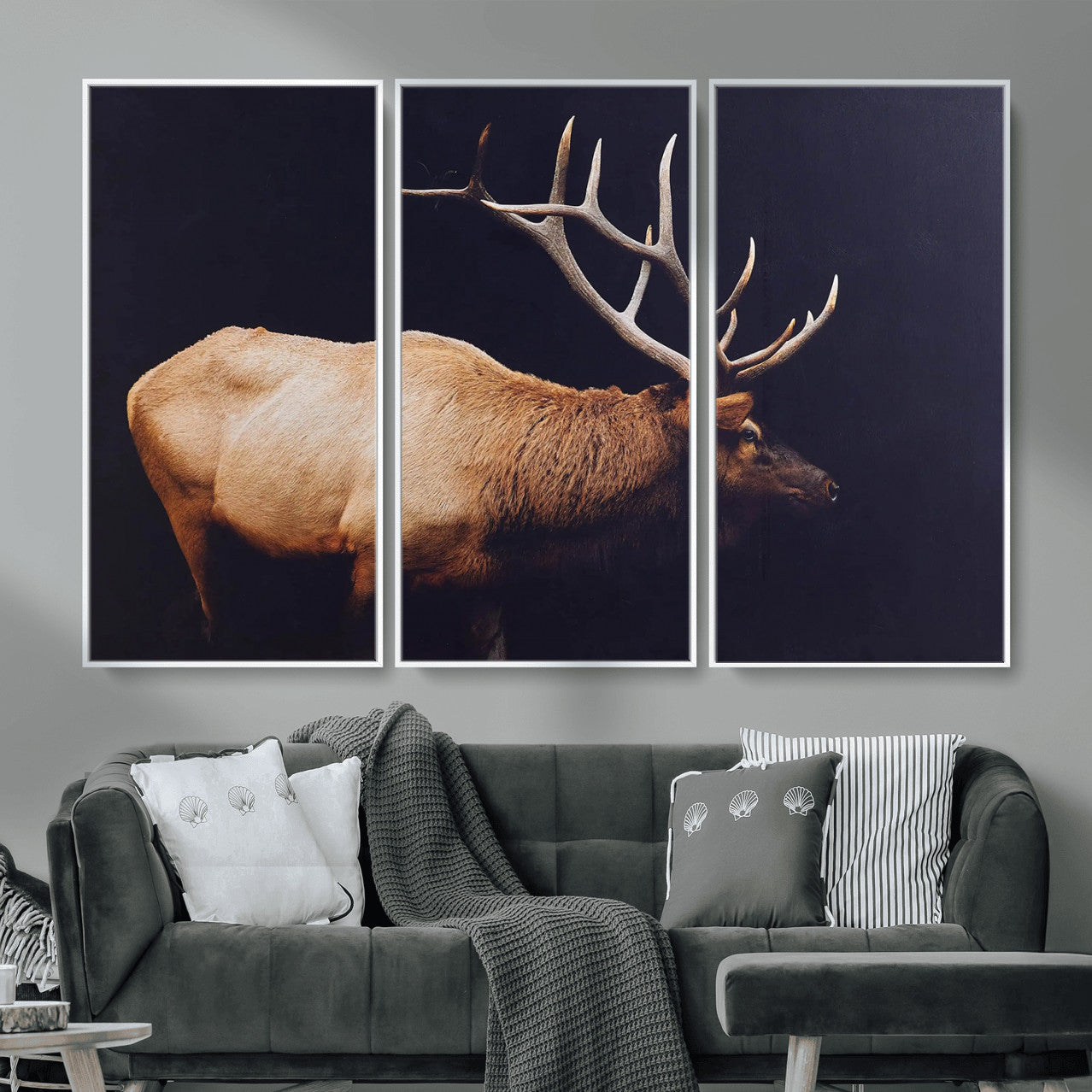 89239257-MGV-CV-36X24 - Rustic Elk Wall Art Canvas Print – Framed Moody Wildlife Art Picture Western Animal Artwork for Home, Office Decor