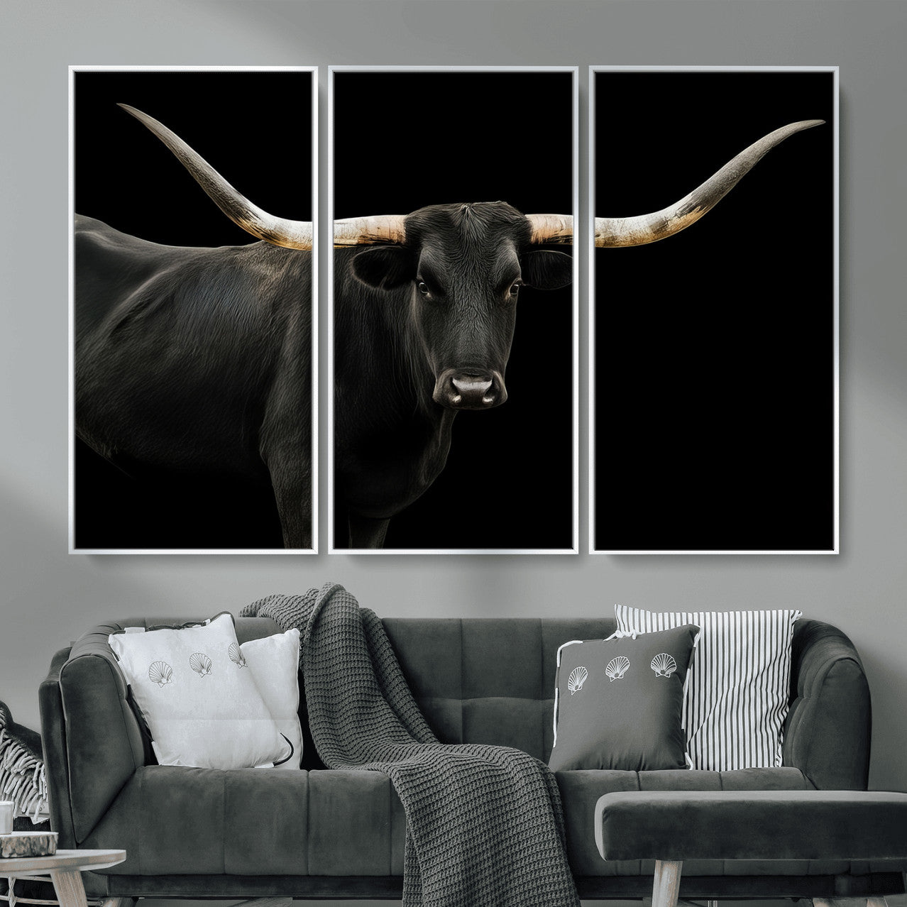 23572907-MGV-CV-36X24 - Texas Longhorn Wall Art Canvas Print, Framed Rustic Western Art Picture Print, Farmhouse Animal Perfect Modern Western Minimalist Decor Artwork
