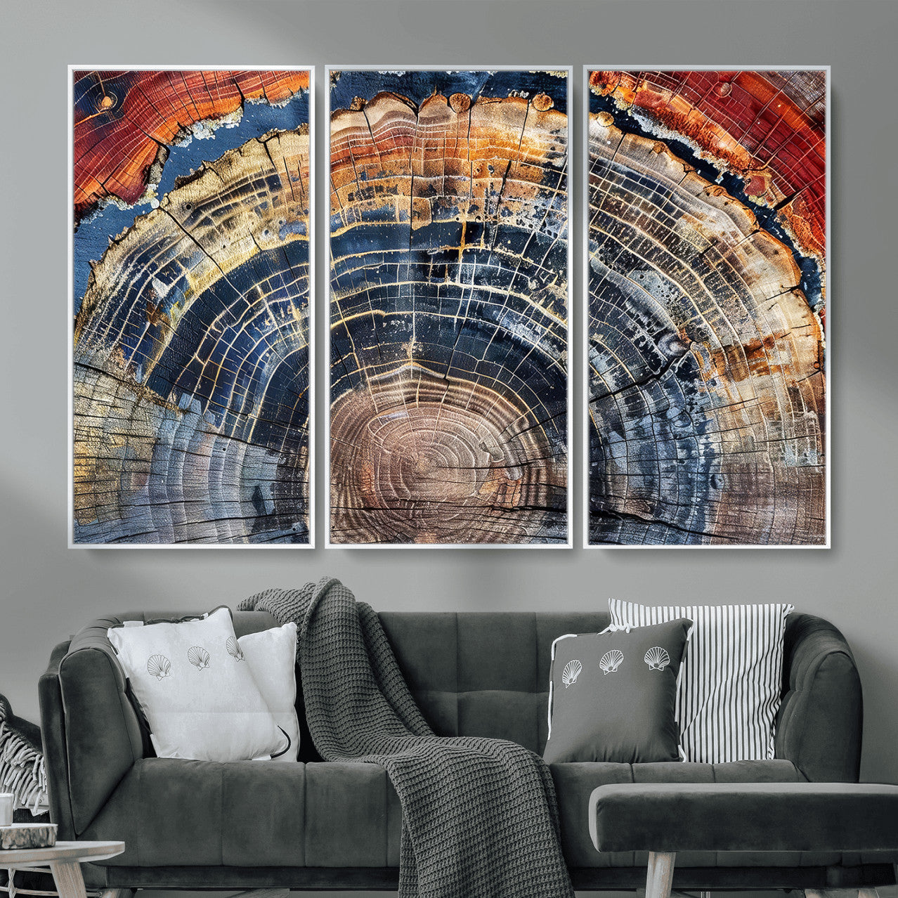 60292921-MGV-FC-48X32-3P - Vintage Tree Rings Wall Art Canvas Print – Framed Wood Art Picture Petrified Wood Artwork for Home, Office, Living Room