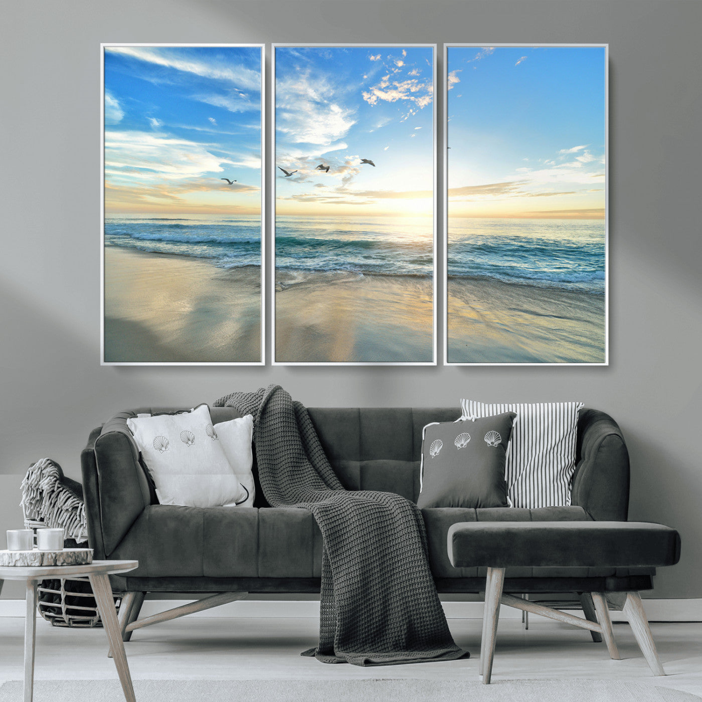 20708696-MGV-CV-36X24-Minimalist Seaside Wall Art Canvas Print – Morning Glow Golden Reflections Coastal Nature Artwork for Home, Office