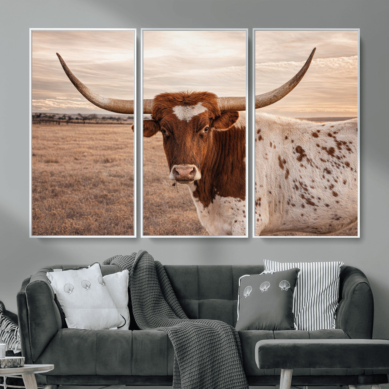 95745718-MGV-CV-36X24 - Longhorn Cow Wall Art – Texas Bull Canvas Print, Rustic Farm Cattle Photography, Western Animal Decor for Country Home, Living Room or Game Room