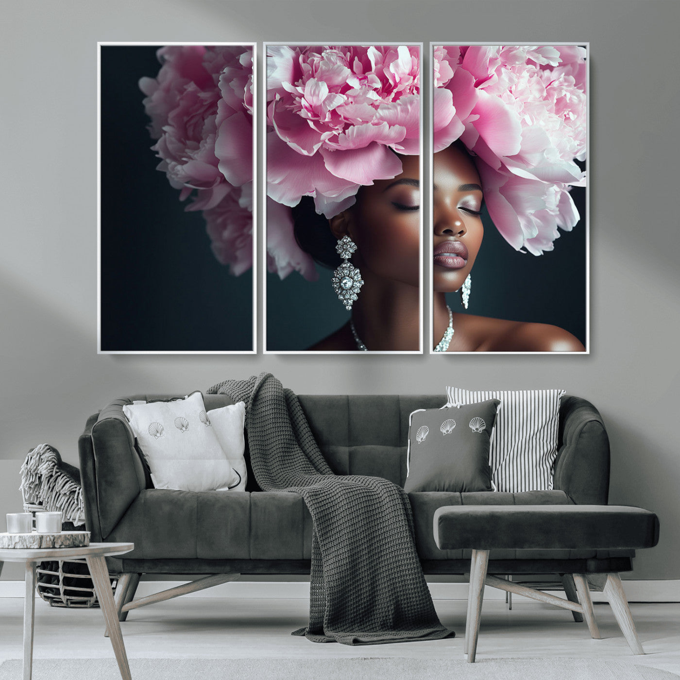 -Black Beauty Petal Crown Wall Art Canvas Print – Floral Petal Headpiece Elegant Design, Petal Inspired Artwork for Home, Office
