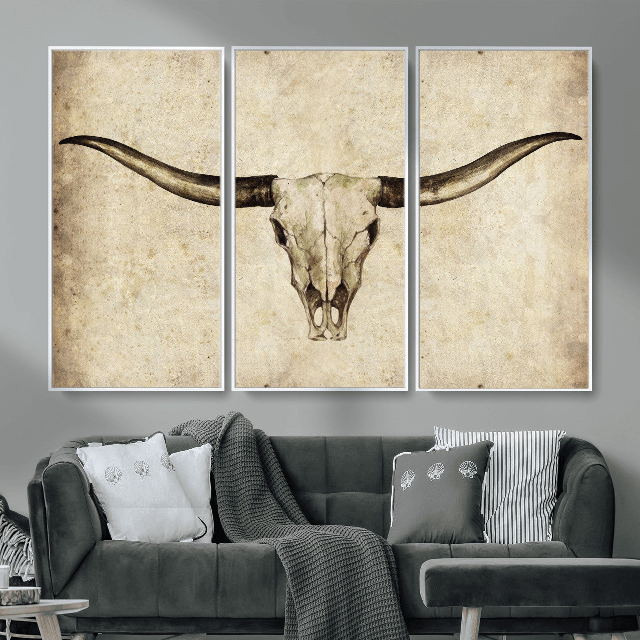 42788678-MGV-CV-36X24 - Longhorn Skull Wall Art Canvas Print – Rustic Western Artwork Print for Living Room Wall Decor