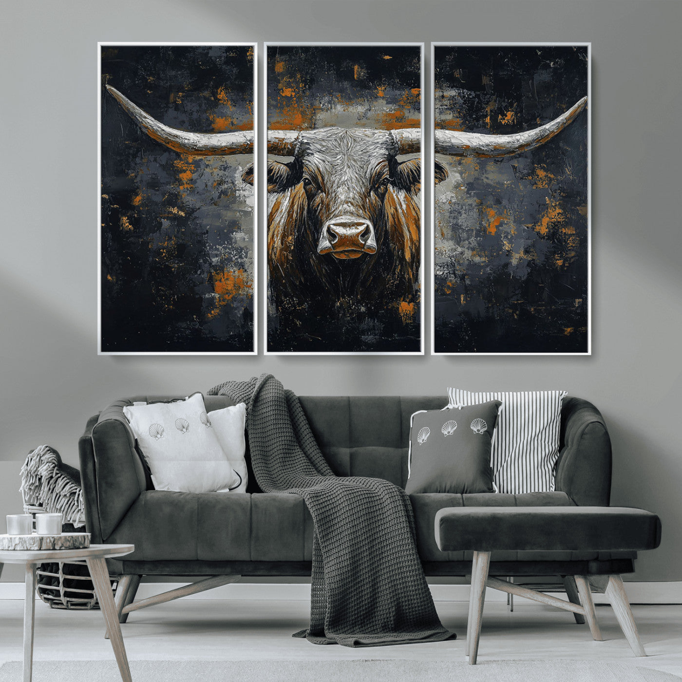 93195031-MGV-CV-36X24-Rustic Longhorn Bull Wall Art Canvas Print – Vintage Western Cattle Scene, Texas Steer Artwork for Home, Office