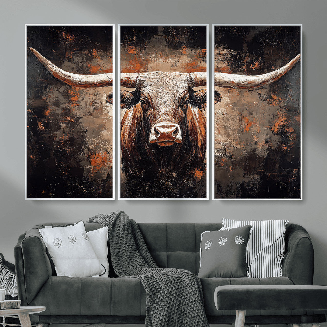 24779067-MGV-CV-36X24 - Rustic Longhorn Bull Wall Art Canvas Print – Vintage Western Cattle Painting, Texas Steer Artwork