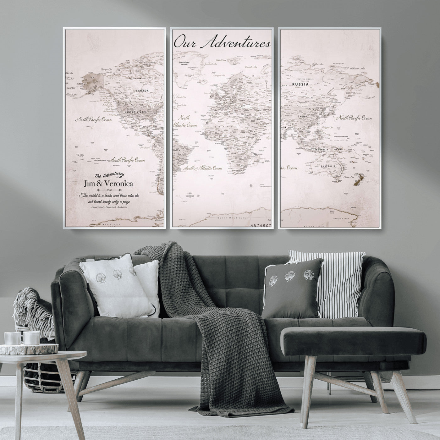 -Customize Push Pin World Map Wall Art Canvas Print – Personalized Travel Map with Foam Pins Framed for home, office