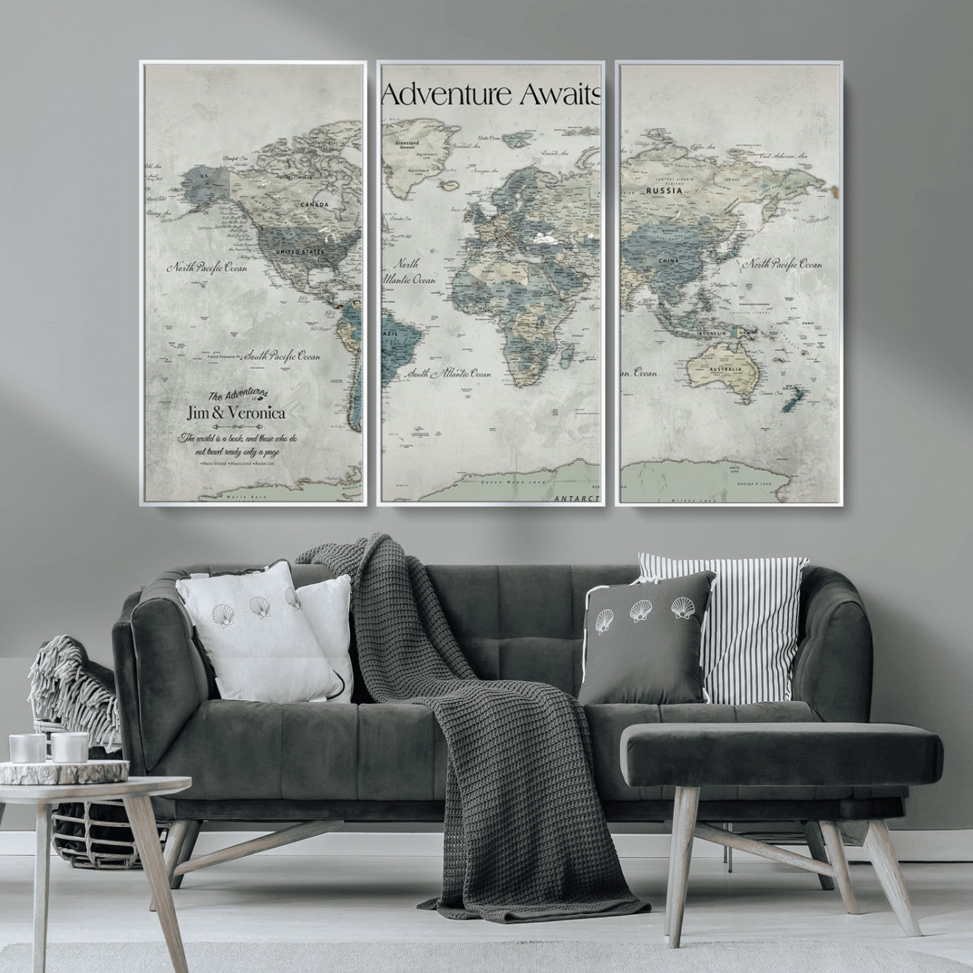 -Personalized Push Pin World Map Canvas Print – Custom Adventure Travel Map Framed Wall Art Gift for home, office