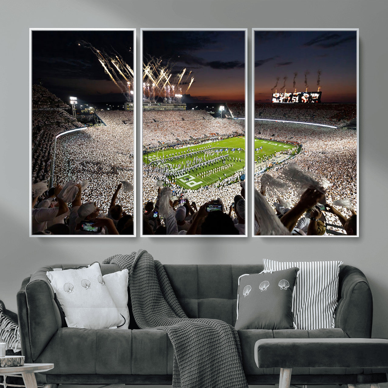 11221988-MGV-FC-48X32-3P - Epic Night Football Stadium Wall Art Canvas Print, Fireworks and Crowd Energy Game Day Excitement Decor for Home, Office