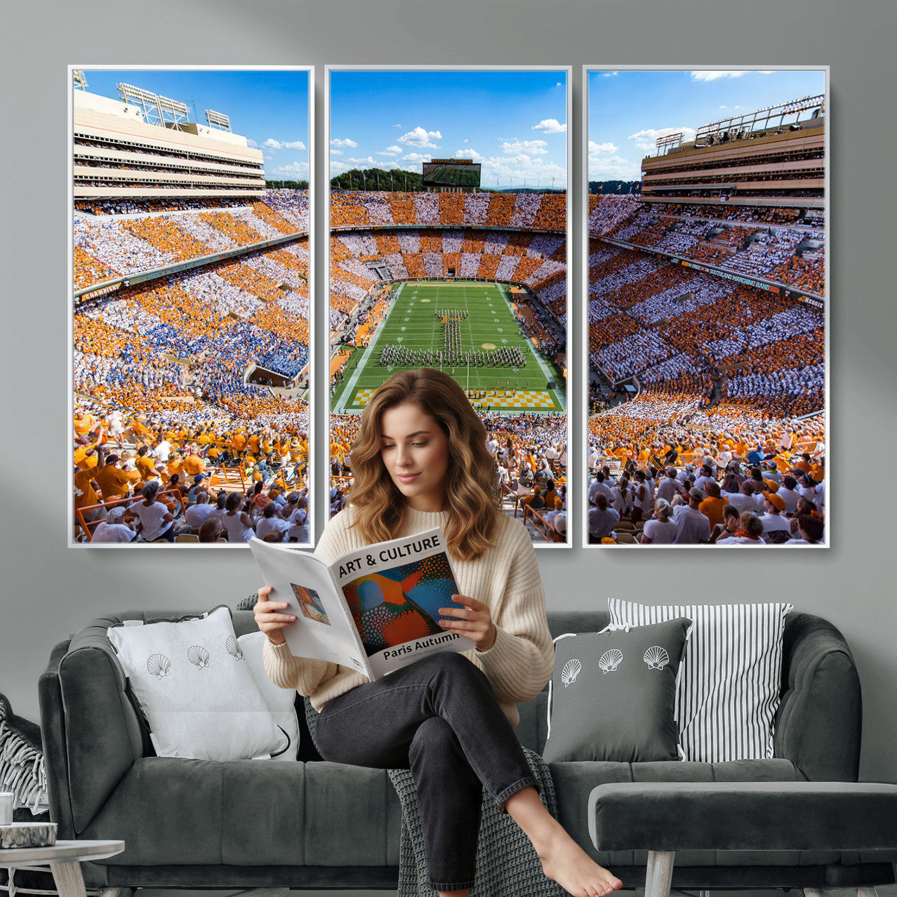 77097951-MGV-CV-36X24 - Tennessee Neyland Stadium Wall Art, Sports Arena Canvas Print, Panoramic Stadium Canvas Artwork for Home, Office