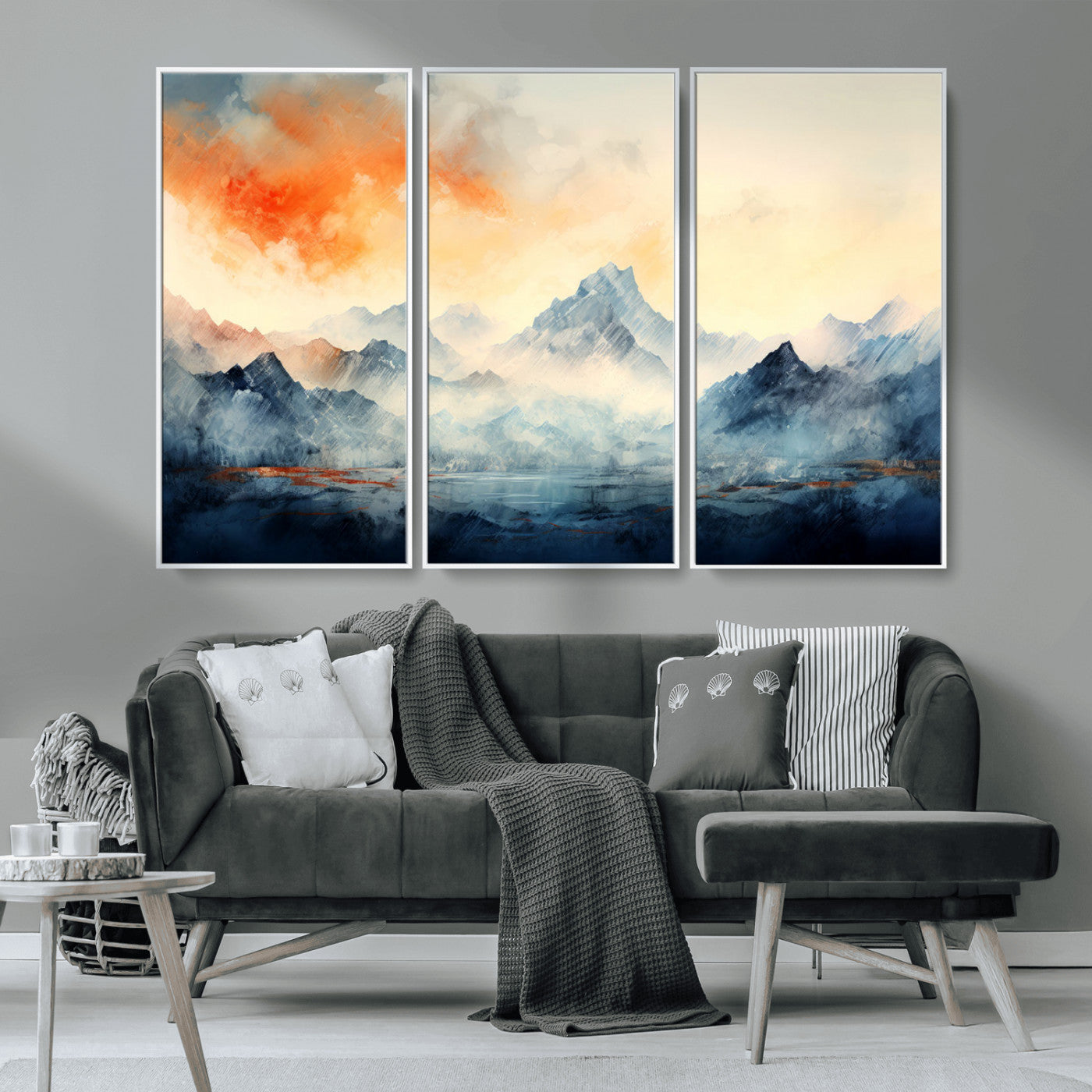 WRM1005-MGV-CV-36X24-Warm Clouds Abstract Mountain Wall Art Canvas Print