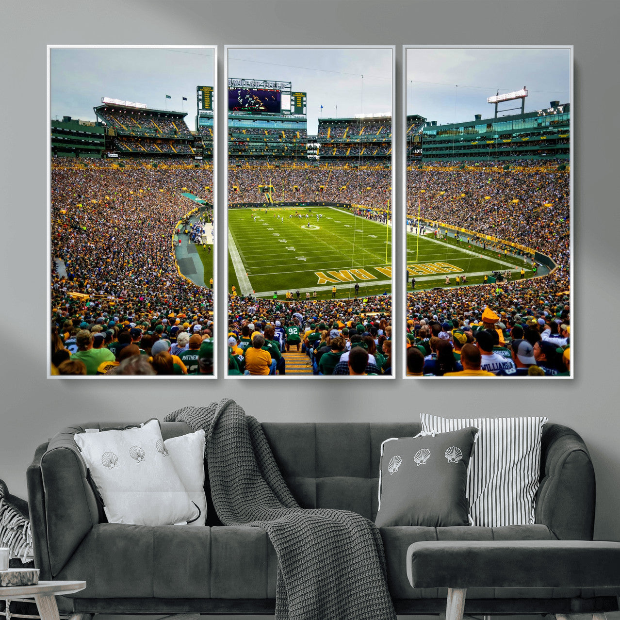 GBP101-MGV-FC-48X32-3P - Green Bay Packers Lambeau Field Stadium Wall Art Canvas Print, Iconic NFL Football Stadium Artwork, Wisconsin Sports Home Decor