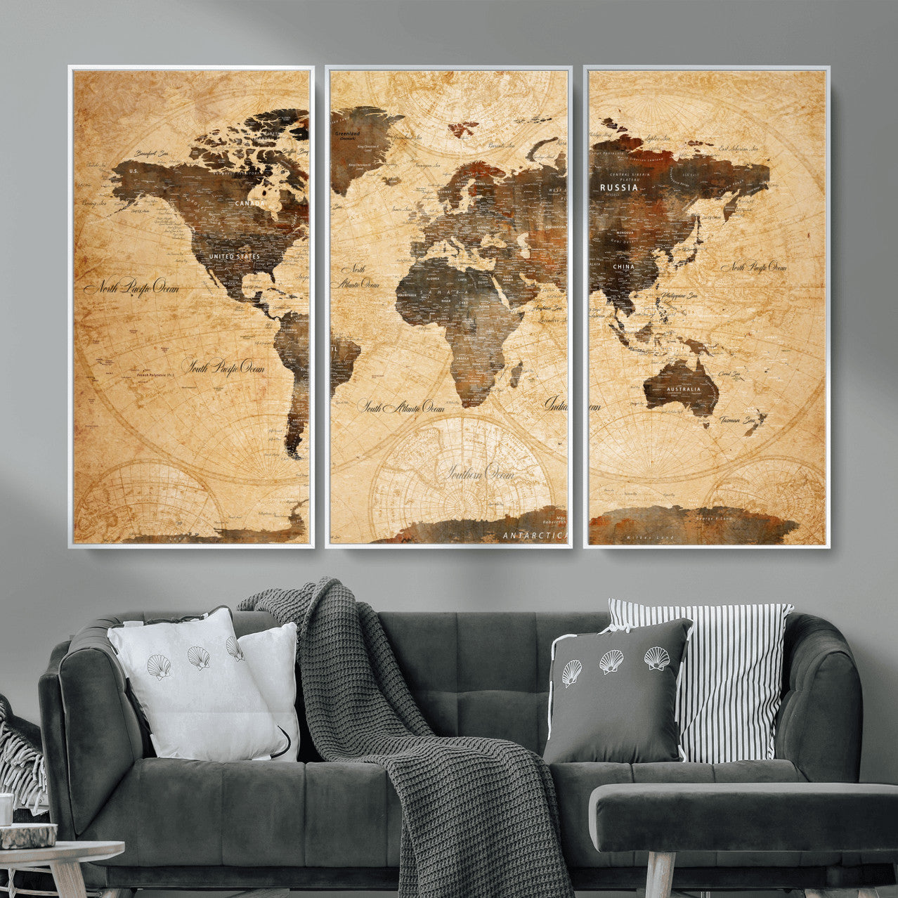 14542905-MGV-FC-48X32-3P - Push Pin World Map Canvas Print – Travel Tracker Wall Art for Couples, Perfect Anniversary Gift for Home or Office Decor