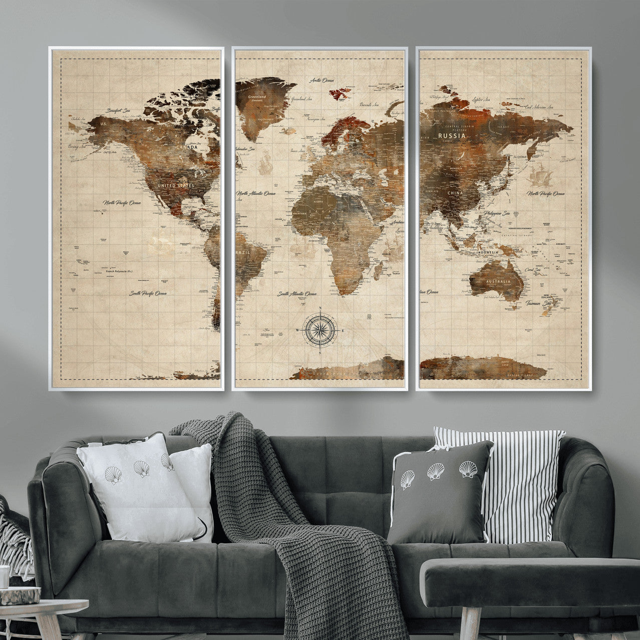 23610090-MGV-CV-36X24 - World Map Wall Art Canvas Print, Modern Decorative Framed Map Artwork Prints for Living Room, Office, Bedroom Wall Decor