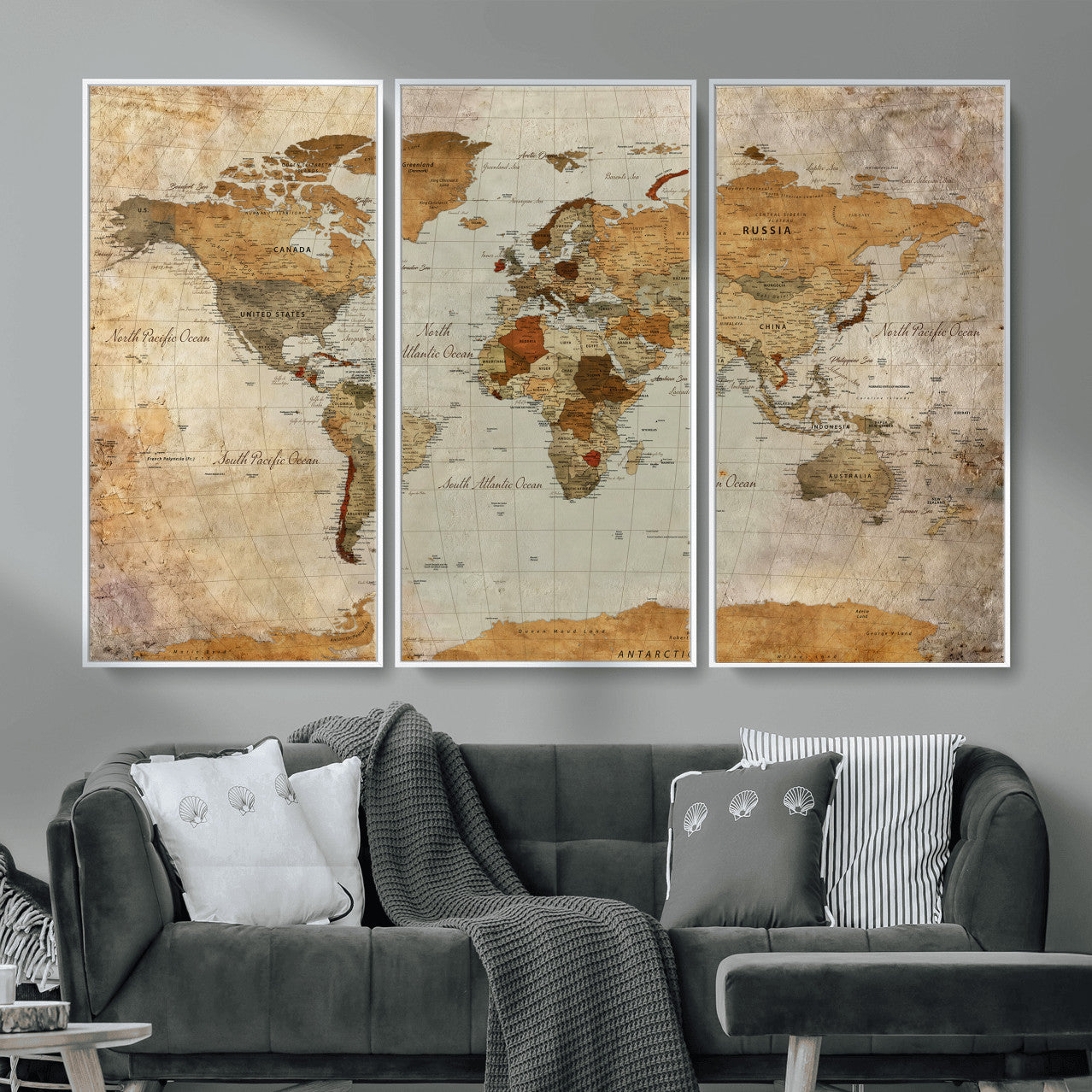 74176056-MGV-CV-36X24 - World Map Wall Art Canvas Print, Modern Decorative Framed Map Artwork Prints for Living Room, Office, Bedroom Wall Decor