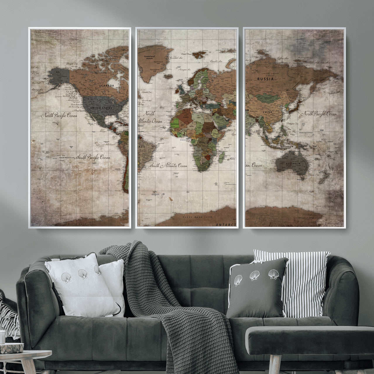 65393892-MGV-CV-36X24 - World Map Wall Art Canvas Print, Modern Decorative Framed Map Artwork Prints for Living Room, Office, Bedroom Wall Decor