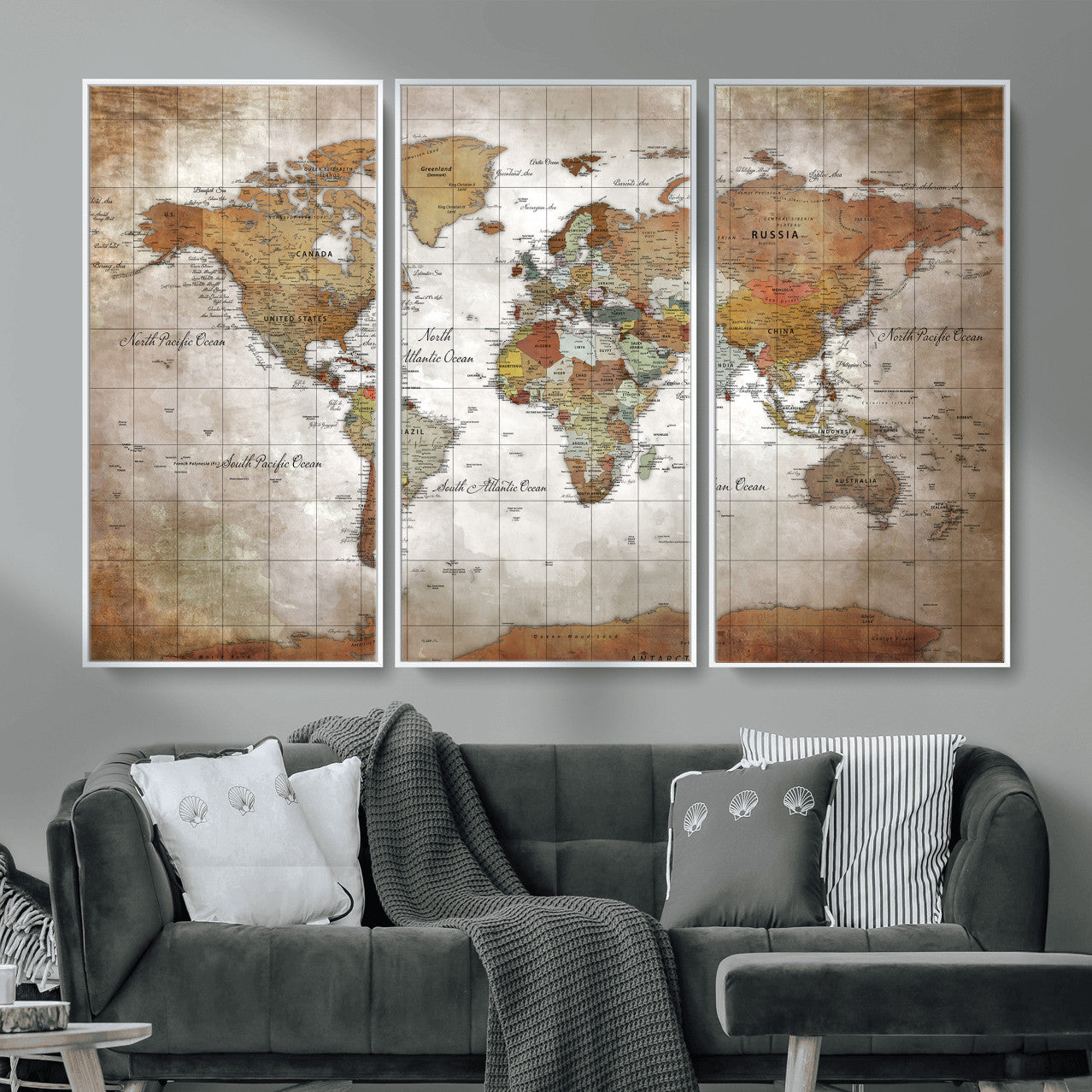 51643807-MGV-CV-36X24 - World Map Wall Art Canvas Print, Modern Decorative Framed Map Artwork Prints for Living Room, Office, Bedroom Wall Decor