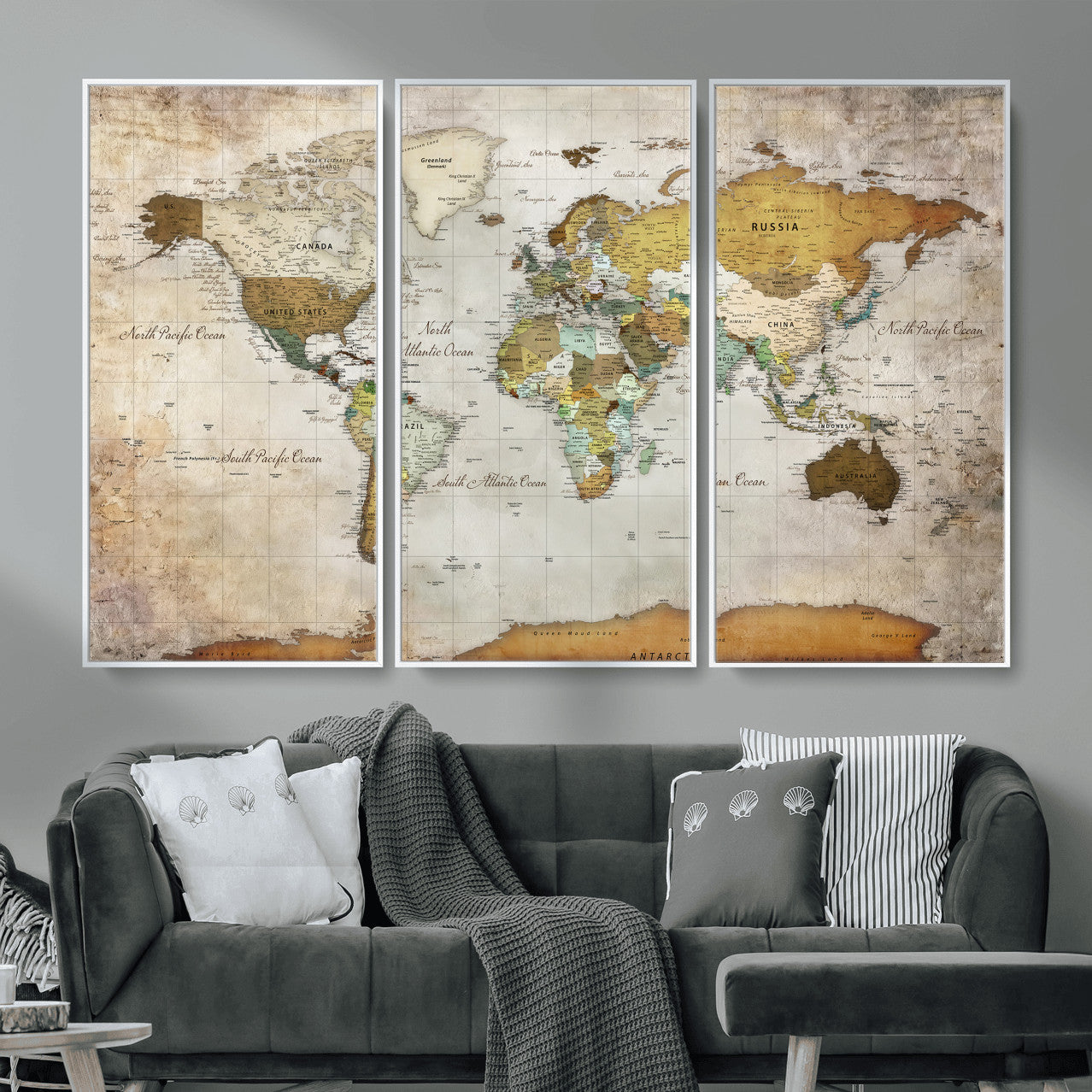 86108417-MGV-CV-36X24 - World Map Wall Art Canvas Print, Modern Decorative Framed Map Artwork Prints for Living Room, Office, Bedroom Wall Decor